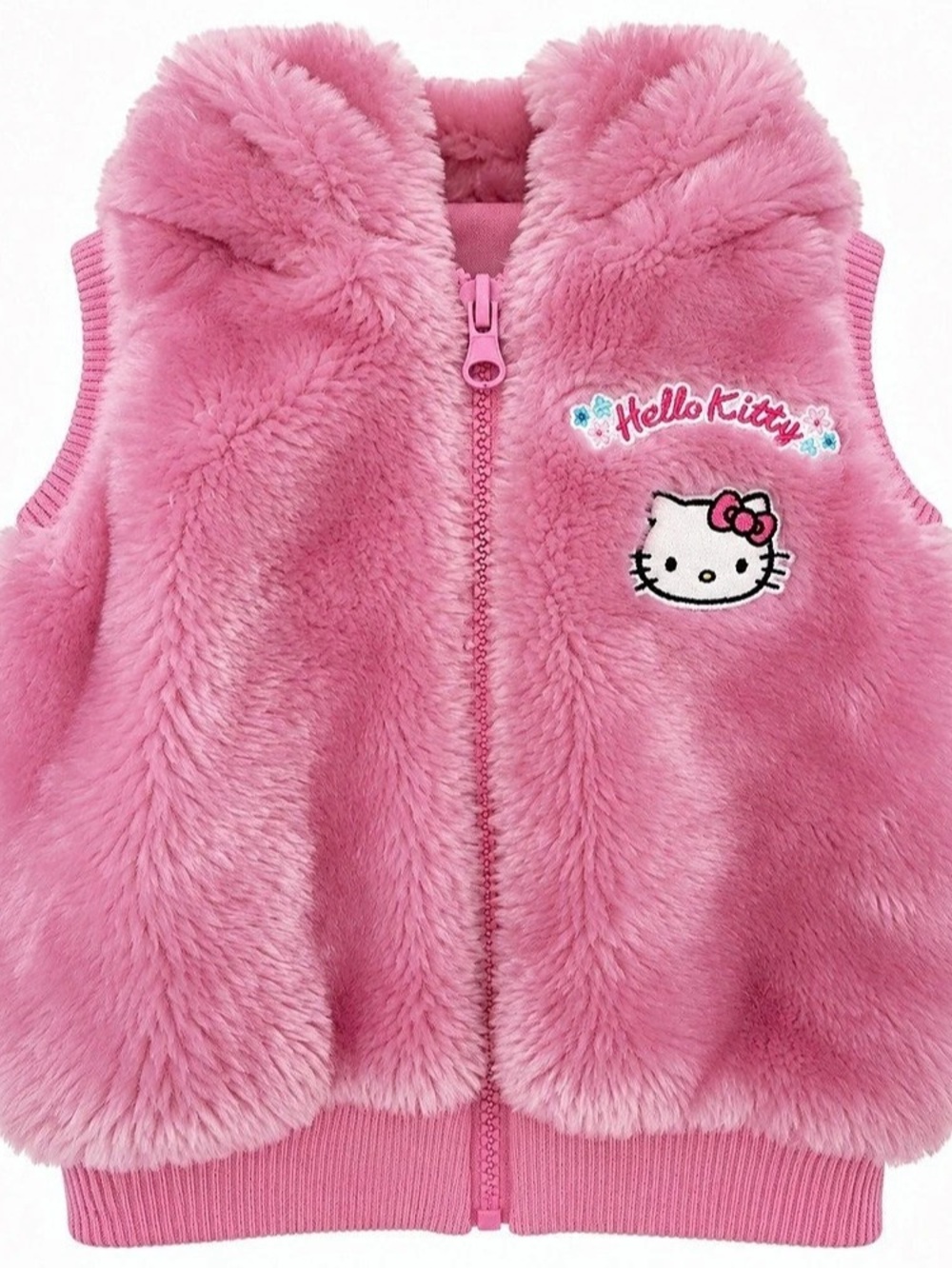 Sanrio Hello Kitty Pink Faux Fur Hooded Vest Girls 24M